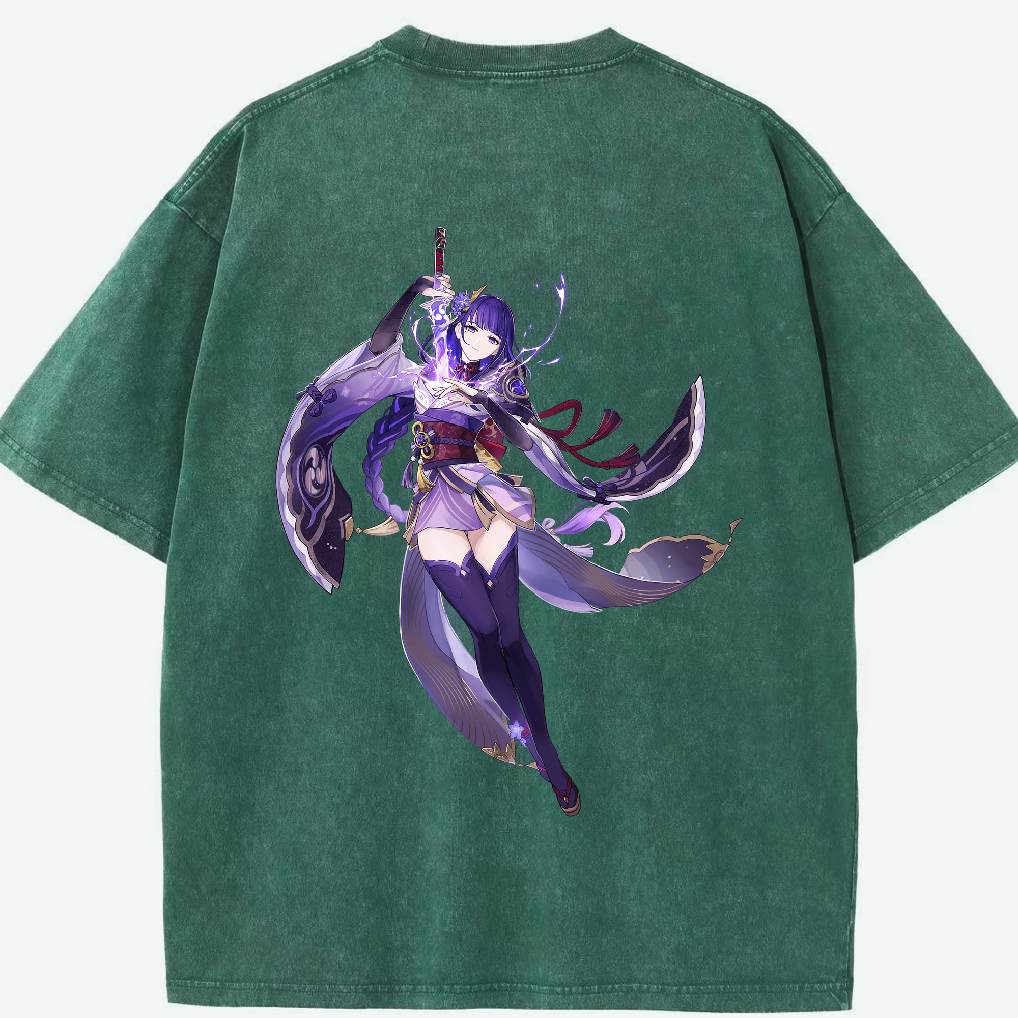 げんし神 雷電将軍 らいでんしょうぐん genshin Raiden Shogun 綿100% ヴィンテージ風 半袖Tシャツ（背面プリント）